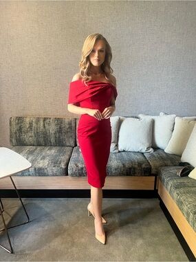 Off-Shoulder Red Midi Dress